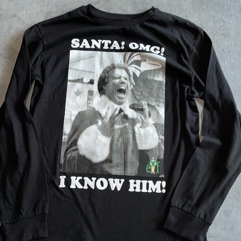Elf Movie Black Long Sleeve Shirt - SANTA! OMG! I KNOW HIM! Christmas
